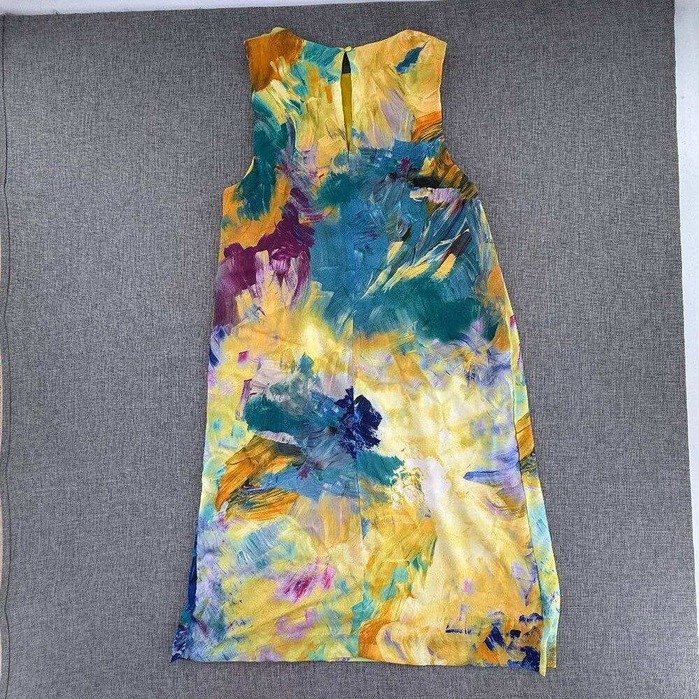 H&M Dress Watercolor Brush Stroke Multicolor High Round Neck Size 2 Lined‎